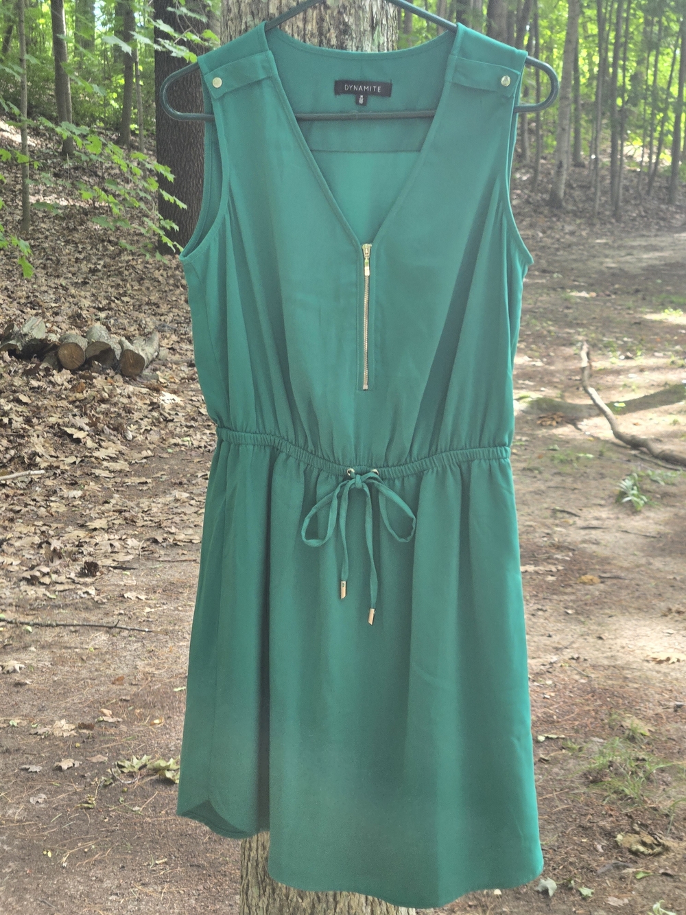 Dynamite Teal Green Sleeveless V-Neck Romper with Front Zip